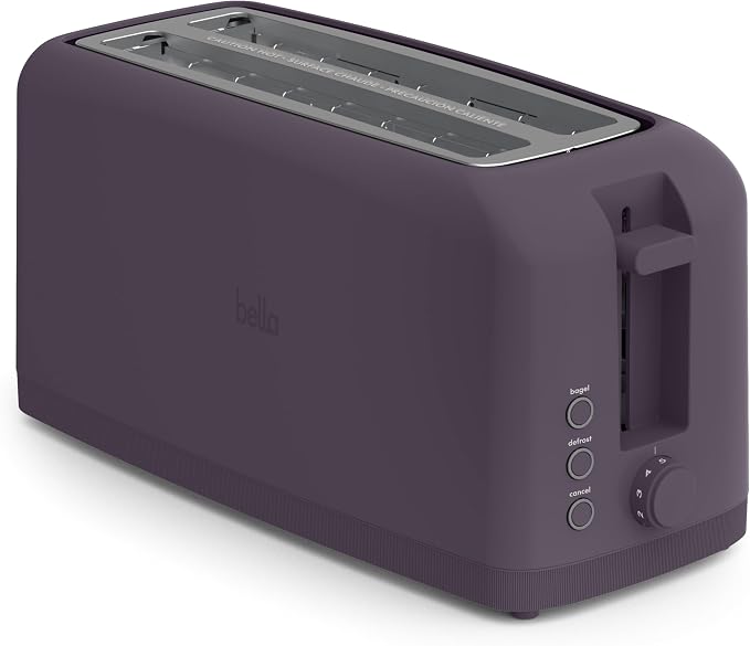 bella Fits-Anywhere™ Slim Toaster, 4 Slice Extra Long & Wide Slot, Plum