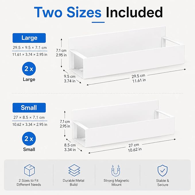 4 Pack Magnetic Cup Holder Heavy Duty, 12 Cup Capacity Water Bottle Organizer fit for Stanley Cup, Tumbler Storage Rack for Kitchen, Side of Fridge, Garage, Laundry Room, Cabinet, Pantry, RV - White