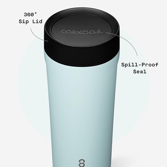 Corkcicle Commuter Cup Travel Mug - Insulated Coffee Mug with Lid - Keeps Drinks Cold 18 Hours - 360° Spill-Proof Sip Lid - Holiday Gift - Great for Gifting Warmth - 17 oz - Powder Blue