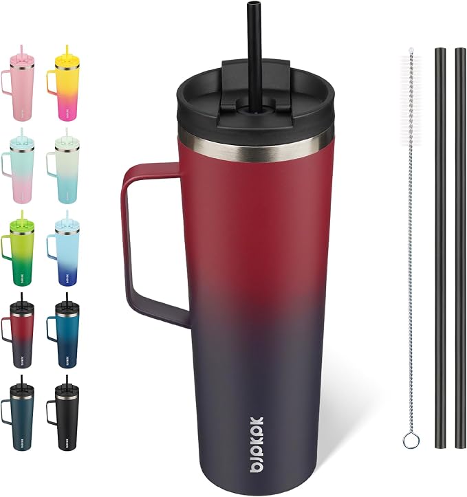 BJPKPK 30oz Insulated Tumbler with Handle, Lid & Straw, Stainless Steel | Double Wall Vacuum Insulated Coffee Travel Mug - Keeps Cold & Hot, BPA Free, Cupholder Fit for Office, Gym & Travel