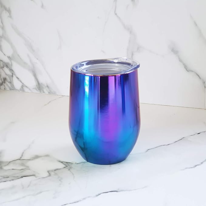 CHILLOUT LIFE 12 oz Stainless Steel Wine Tumbler with Lid - Double Wall Vacuum Insulated Wine Cup Glass Keeping Cold & Hot for Coffee, Champagne, Cocktails, Ice Cream - Dishwasher Safe Color