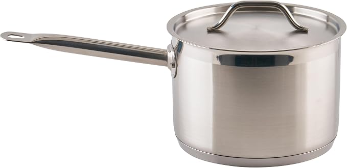 Winco 4 1/2 qt Heavy-Duty 4.5 qt Stainless Steel Sauce Pan with Cover | Even heat distribution, Secure riveted handle, Great for Cooking, Food Preparation and Restaurant Kitchens