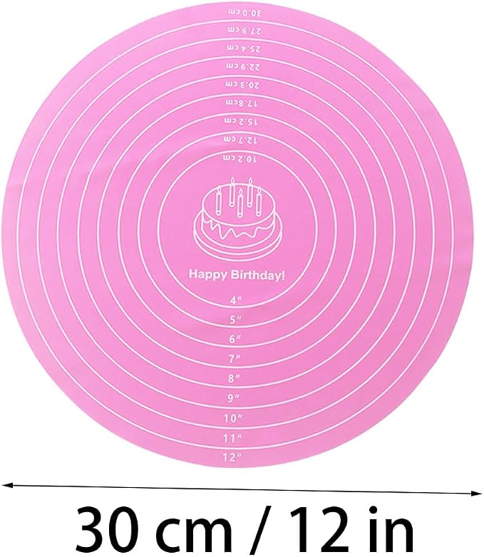 1 Pcs 12 Inch Silicone cake mats, Cake turntable mat | Pink Silicone Baking Pad, Round Cake Decorating Mat for Rotating Stand, Washable Pastry Sheet for Bread Pizza Dough