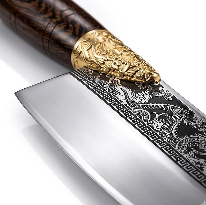 Dragon Engraved Chef Knife – Unique Gift for Men, Chefs & Collectors | 8.5" Razor-Sharp Japanese-Style Kitchen Knife, Mirror-Polished Stainless Steel Blade, Rosewood Handle & Premium Gift Box