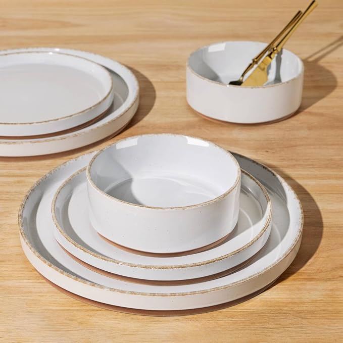 AmorArc Stoneware Dinnerware Sets for 8,24Pcs Plates and Bowls Set | Handmade Ceramic Dish Set,Dishwasher & Microwave Safe,Scratch Resistant