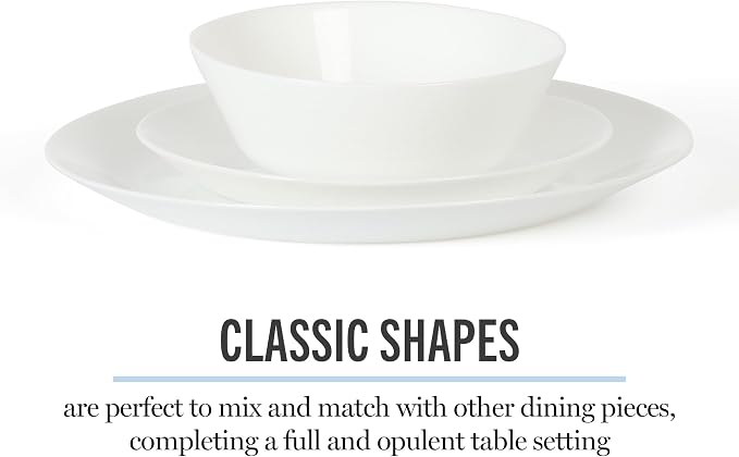 Martha Stewart Opalton 18-Piece Dinnerware Set – Chip and Break Resistant Opal Glass Plates and Bowls, Lightweight White Dinner Set for 6, Microwave and Dishwasher Safe