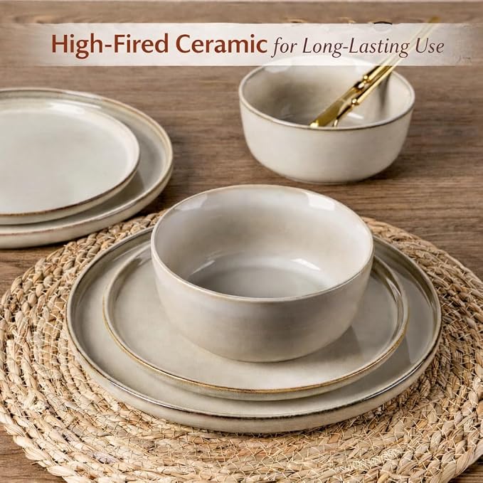 AmorArc Stoneware Dinnerware Sets for 6, 18Pcs Plates and Bowls Sets Dishes | Ceramic Round Reactive Glaze Dishes Set, Highly Scratch Resistant | Dishwasher & Microwave Safe Dishware