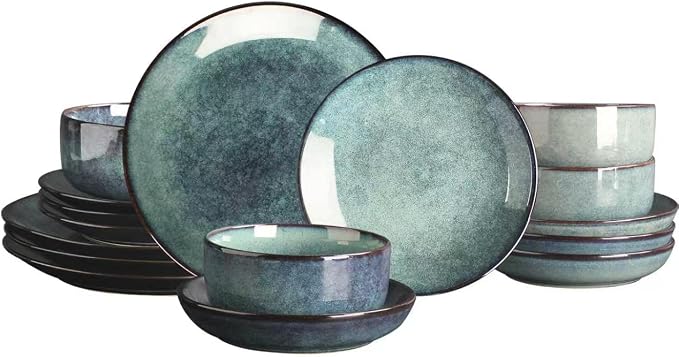 Ceramic Dinnerware (16 pcs) Serve 4 people, Plates and Bowls Sets, Reactive Glaze Dishes Set, Chip Resistant and Scratch Resistant, Dishwasher Microwave Safe, Suitable for dinner, parties