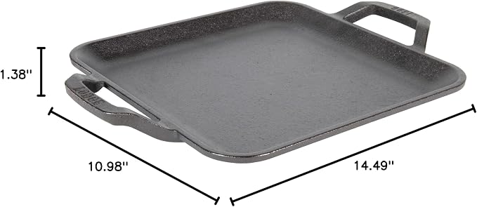 Lodge 11" Cast Iron Square Griddle - Chef Collection - For Indoor & Outdoor Cooking - Superior Heat Retention - Durable Cast Iron - Seasoned Kitchen Griddle
