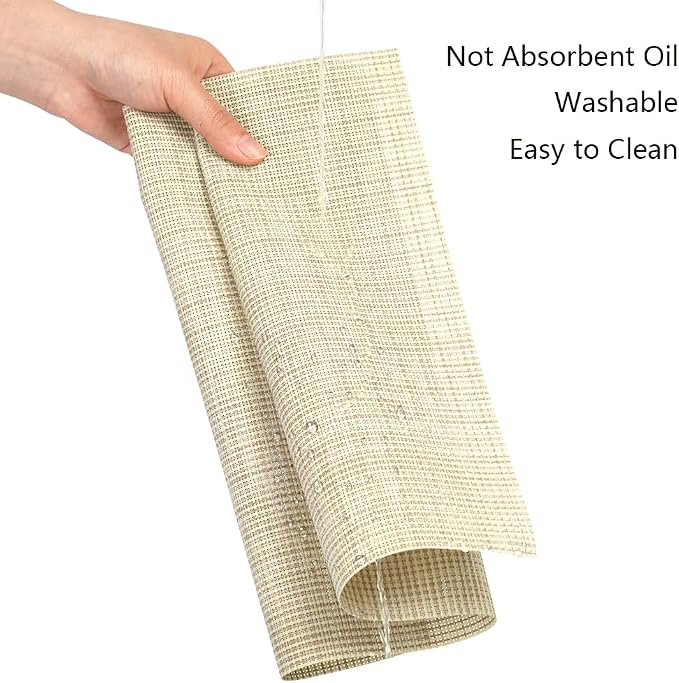 AUAUY Placemats Set of 6, Non-Slip Heat Resistant Table Mats, Beige | 6pcs PVC Vinyl Woven Table Placemats Washable for Kitchen Dinning Restaurant, Farmhouse