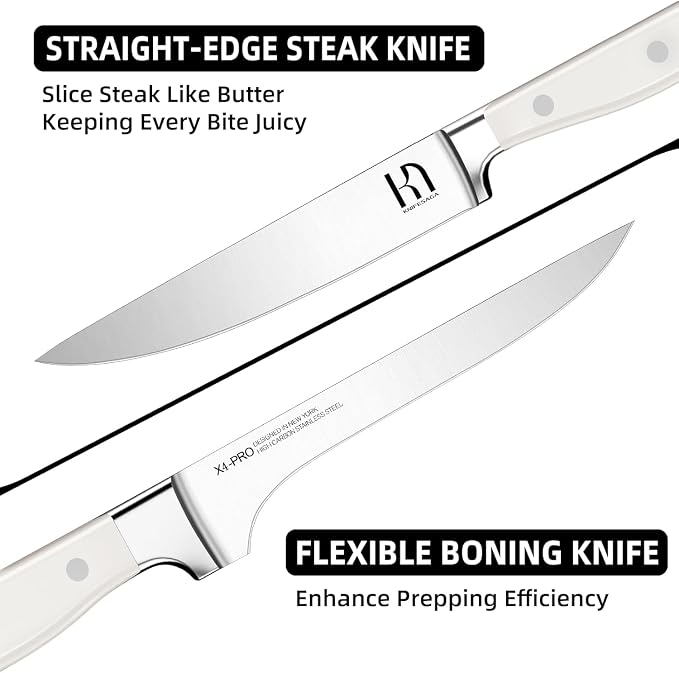 KnifeSaga Japanese Knife Set with Sharpener, Premuim, Razor Sharp, 15 Pcs | Innovative Steel, High Carbon Stainless, Enduring Sharpness, Ergonomic Handle, Quality Acacia Wood Block, Full-tang, Gift Box