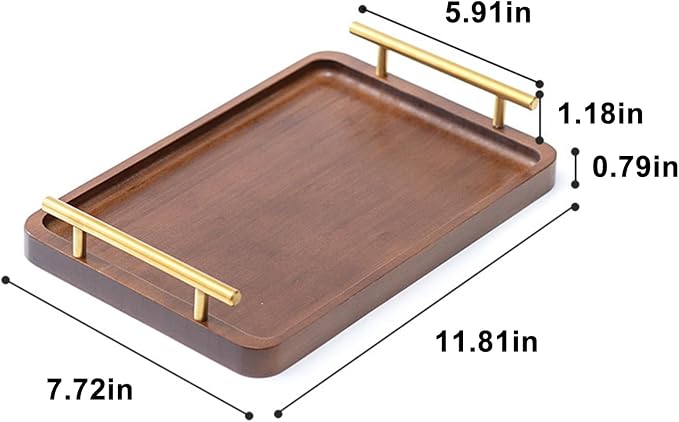 XZHXFX Bamboo Serving Tray with Gold Handles,Small | Food Tray for Breakfast,Coffee Table,Dinner & Bar, Decorative Tray for Kitchen, Bedroom
