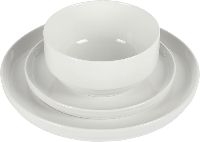 Gibson Home Rothernberg 18-Piece Stackable Porcelain Dinnerware Set, Service for 6 – White Plates and Bowls, Microwave & Dishwasher Safe