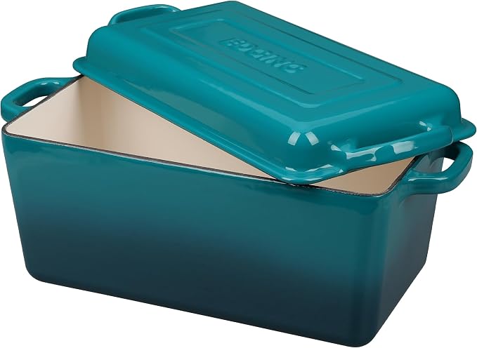 EDGING CASTING Enameled Cast Iron Dutch Oven, Oblong Bread Oven for Sourdough Bread Baking, Baking Pan, Dual Handles, Oven Safe, 4 Quart, Darkcyan