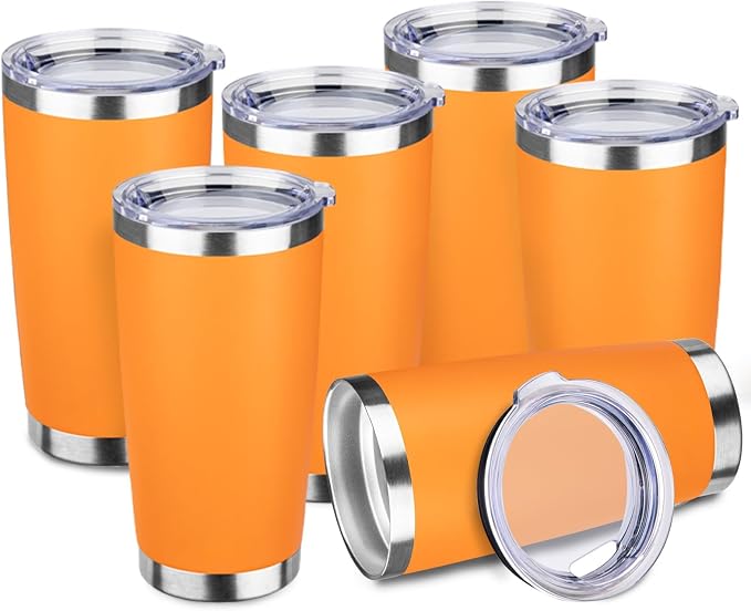StarSpeed 6 Pack 20oz Stainless Steel Travel Coffee Tumbler,Orange | Travel Coffee Mug Bulk,Spill-proof Lid,Double Wall,BPA-free Travel Cups,Insulated Cup Fits Car Cupholders