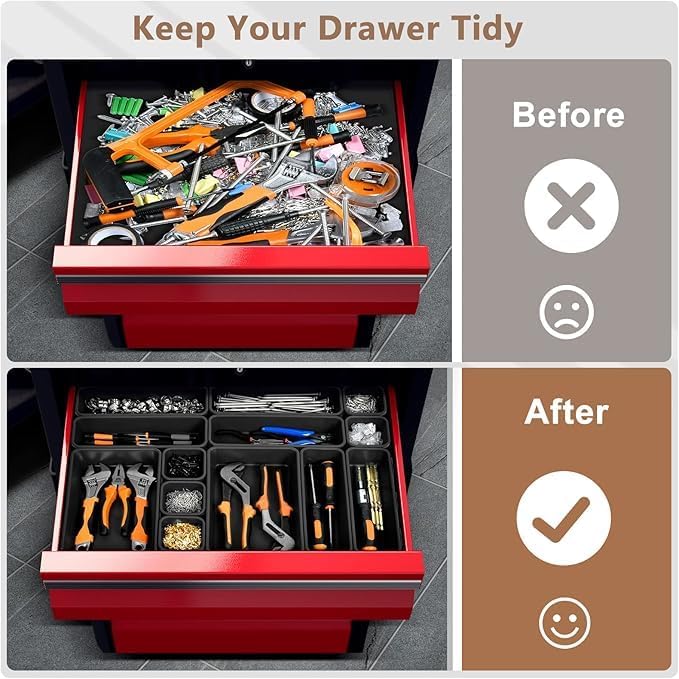 A-LuGei【X-Large Size【5 Pcs】 Tool Box Organizer Tray Divider【Single Size】 Desk Drawer Organizer Bin, Garage Organization and Storage Toolbox for Rolling Tool Chest Cart Cabinet WorkBench Part Widget