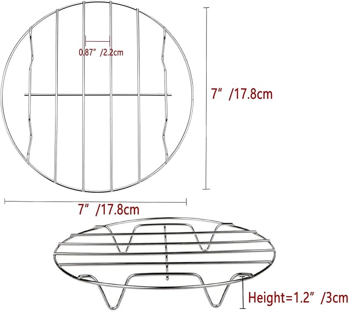 7 Inch Round Cooking Rack Air Fryer Rack Cooking Steaming 304 Stainless Steel Round Rack Cross Wire w Stand Cookware for Air Fryer Pressure Cooker Canning 2Pcs(2,7Inch)