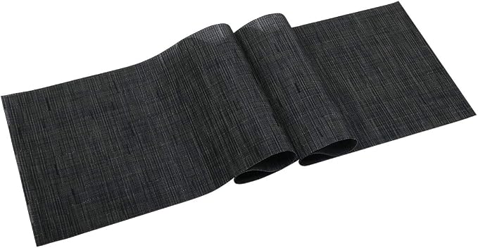 SHACOS Woven Vinyl Table Runner 12x54 inch Indoor Outdoor Table Mats Wipe Clean Plastic Runners for Dining Table Coffee Table Cabinet, Black