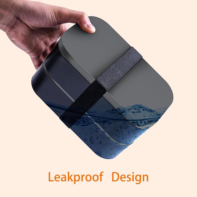 Bento Box Adult Lunch Box with lunch bag,Japanese Lunch Box Containers for Adult,Bento lunch Box with Leakproof 54OZ Black (black lid