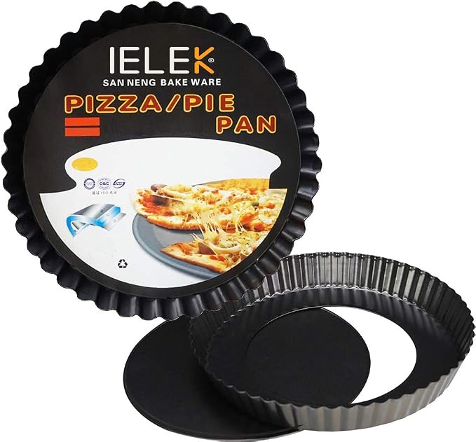 IELEK Tart Flan Pie Pan Nonstick Heavy Duty 10 Inch Quiche Cheese Molds With Removable Loose Bottom Fluted