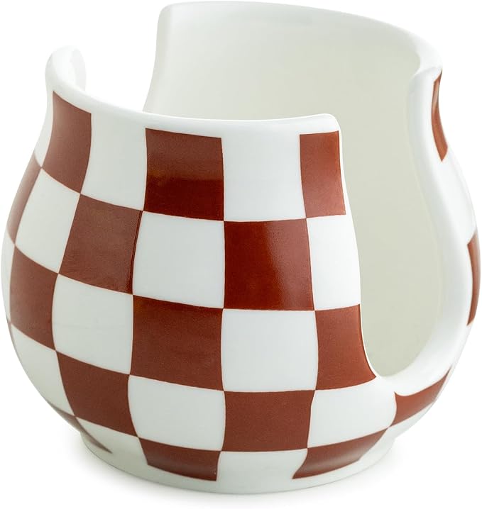 Zoeeker Sponge Holder for Kitchen Sink, Ceramic Checkered Dish Sponge Caddy | Kitchen Sink Organizer Farmhouse Scrubby Caddy Brush Holder for Bathroom, Countertop, Farmhouse Kitchen Decor, Brown & White