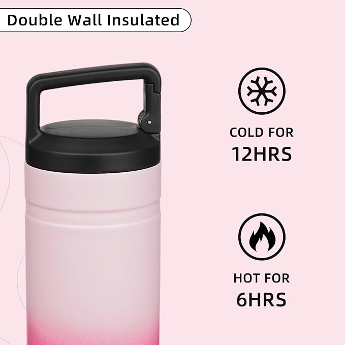 BJPKPK 20 oz Insulated Travel Water Bottle, Coffee Tumbler Stainless Steel | Double Wall Vacuum, Leakproof, Thermal, Keeps Hot/Cold, Dishwasher Safe, Spill Proof, Wide Mouth, 2 Lids, Cherry Blossom