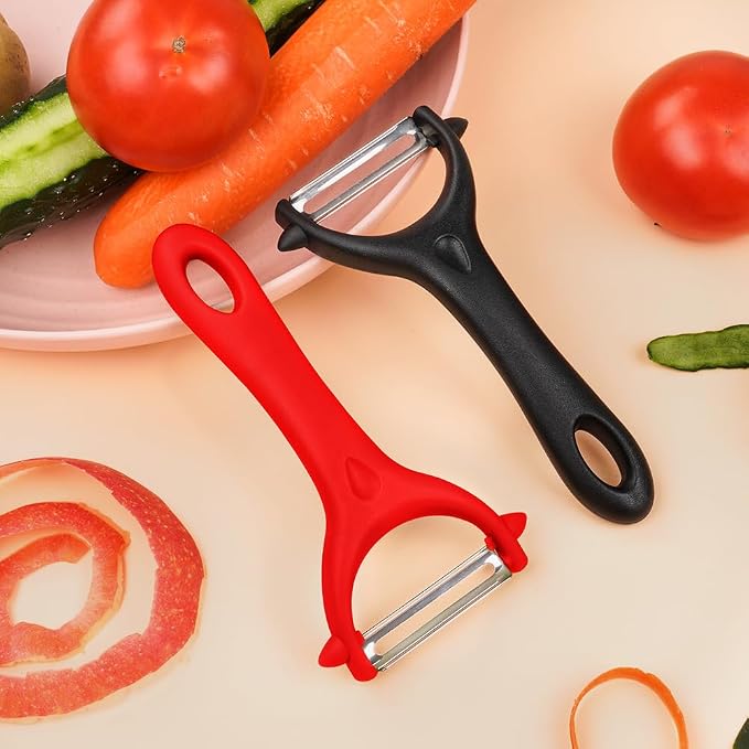 AUAUY 2Pcs Potato Peeler, Y-Shaped Swivel Vegetable Peeler, Black+Red | Fruit Peeler for Kitchen, Non-Slip Y Peeler, Ergonomic Handle Sharp Blade Stainless Steel Peeler, Veggie Peelers for Kitchen