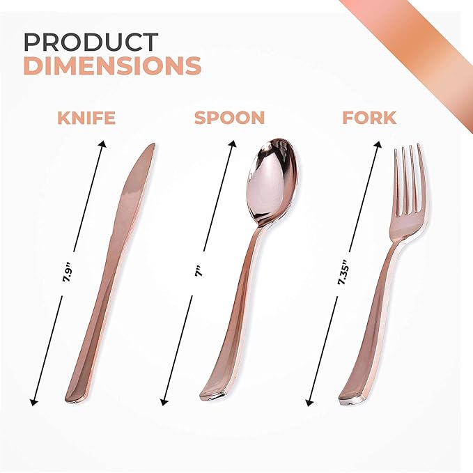 Rose Gold Plastic Silverware Set (1280 Bulk Pack) Disposable Cutlery Utensils, 80 Forks, 40 Knives, 40 Spoons, Heavy Duty Rose Gold Flatware For Holidays, Parties, Dinners, Weddings, Stock Your Home