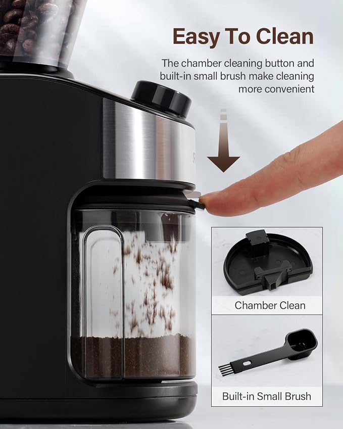 SHARDOR Burr Coffee Bean Grinder, 32 Settings, 40-Second Timer, Black | Electric Grinding, Chamber Cleaning Button, Adjustable Grind Time Control, Removable Hopper, Compact Design, Home Brewing