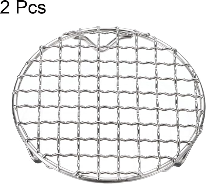 HARFINGTON 2pcs Round Cooking Rack 5-inch 201 Stainless Steel Cross Wire Barbecue Grill Net with 20mm Legs for Cooking Baking Steaming BBQ