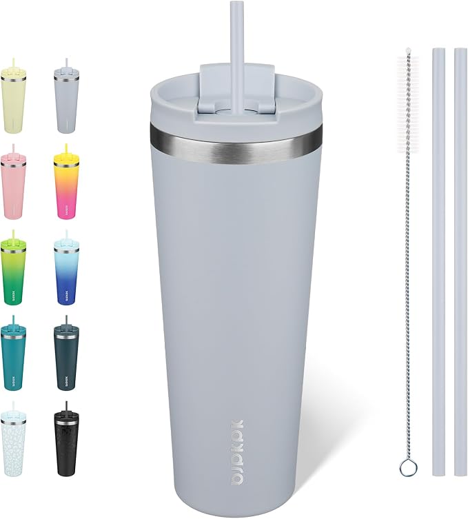 BJPKPK 26 oz Coffee Tumbler with Straw, Insulated Stainless Steel Cup | Double Wall Vacuum, Leak Proof Lid, Keeps Hot/Cold/Iced, BPA Free, Dishwasher Safe, Travel & Outdoor, Modern Blue