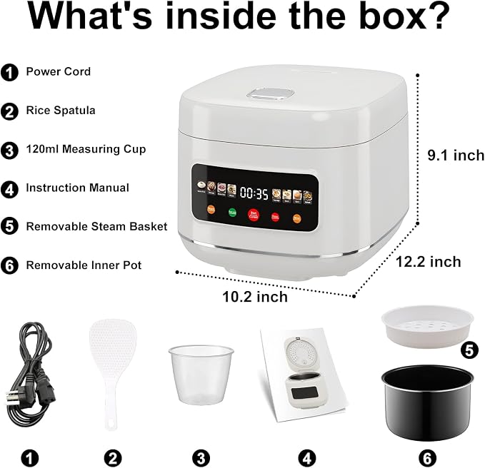 Digital Rice Cooker, 8-Cup Uncooked/16-Cup Cooked Capacity, Touch Screen with 8 Cooking Programs, Auto Keep Warm, 24-Hour Delay Timer, Non-Stick Inner Pot & Steamer Basket for White/Brown Rice, Quinoa, Oatmeal, Porridge, Soup