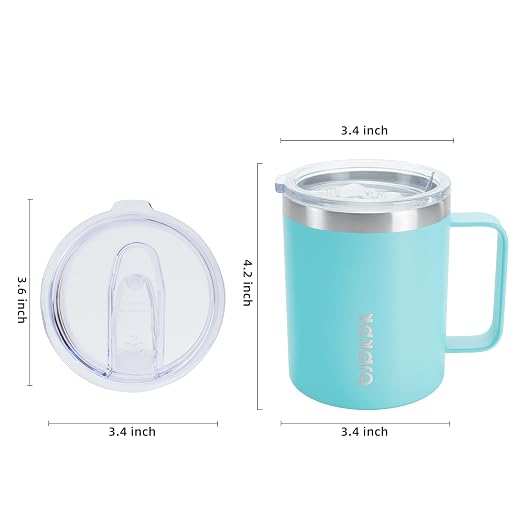 BJPKPK 2PCS Insulated Coffee Mug with Lid, 14oz Stainless Steel Tumbler | Travel Coffee Mug with Handle, Vacuum Insulated Tumbler Cup for Camping, Office, Home, BPA Free Lid, Hot & Cold