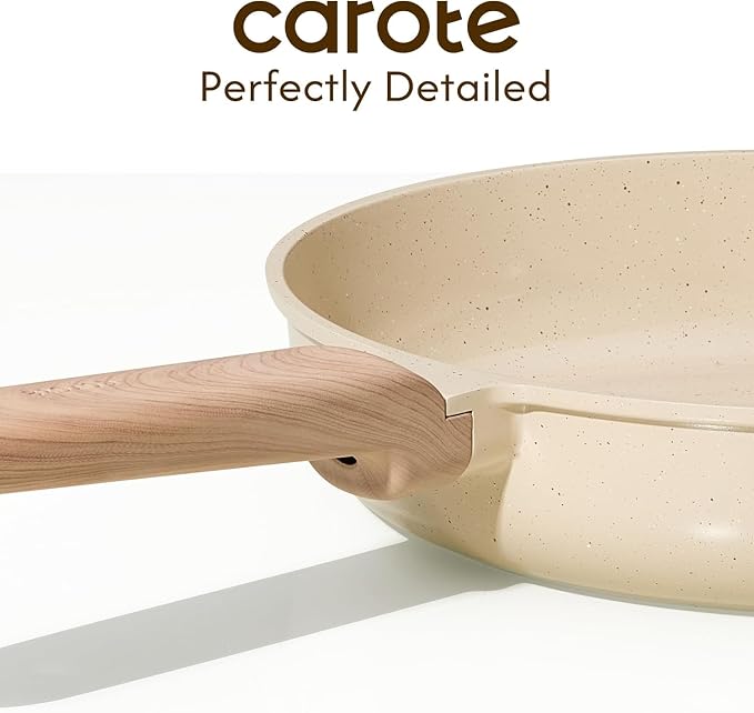 CAROTE 8" Frying Pan Set, Ceramic Frying Pan, Non-Toxic PTFE & PFOA Free Fry Pan & Omelet Pan, Compatible with Induction, Gas Cooktops