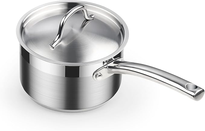 Cooks Standard Professional 2 Quart Stainless Steel Saucepan with Lid, Small Kitchen Sauce Pot, Multi-Purpose Sauce Pan, Milk Chocolate Cooking Pan, Dishwasher & Oven Safe, Induction Compatible