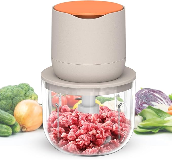 2.5 CUP Electric Food Chopper,Small Food Processor for Meat,Onion | 600ML Mini Food Processor, Chopper Vegetable Cutter,Meat Chopper Blender,Kitchen Utensils for Ginger, Chili, Fruit, Spices