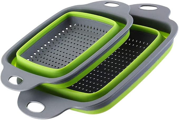 2-Pack Collapsible Colander, 9.5 & 11.5 Inch Folding Basket | Kitchen Vegetable & Fruit Strainer, Extendable Handles, Durable, Perfect for Draining Pasta, Veggies, Fruits
