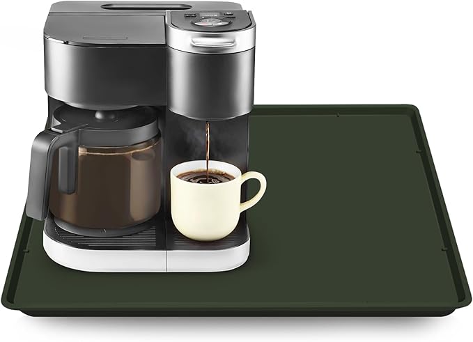 Silicone Coffee Maker Mat with Lip for Countertops, 19.7''x15'' Dark Green | Multi leak-proof coffee tray for countertop, non-slip silicone tray for under coffee machine espresso accessory, wipe-clean