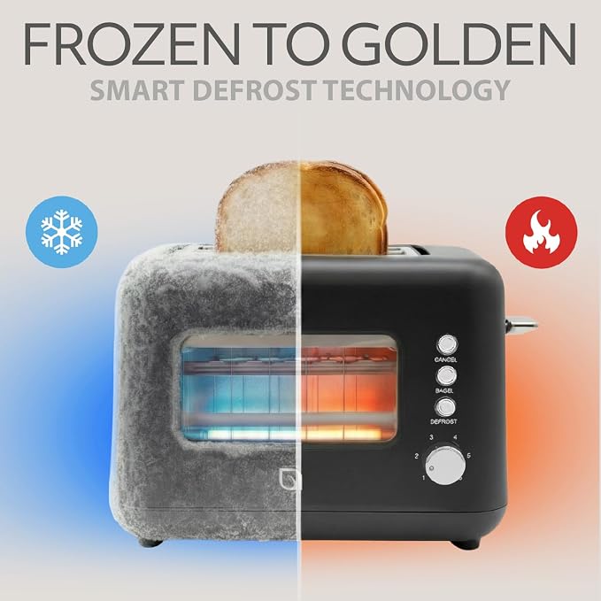 WILLOW Eco Series 2 Slice Toaster with Clear-View Window, 6 Shade Settings, 900W Retro Toaster with Extra Wide Slots + Bagel, Cancel, & Defrost Buttons, 2 Slice Toasters w Crumb Tray for Easy Cleanup