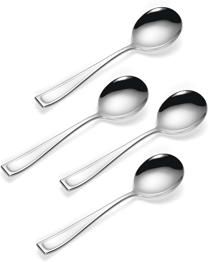 Oneida Moda Soup Spoons Silverware Set for 4, Flatware | mirror finish, dishwasher safe | great for soup, cutlery set, utensil set, rust resistant, kitchen essentials