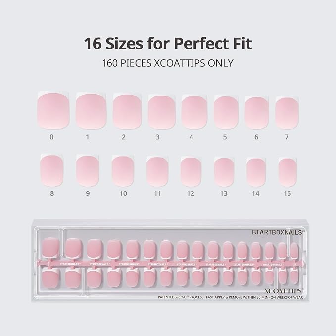 BTArtboxnails XCOATTIPS White French Tip Press On Nails, XS Square, Pink | Lamp-Curable, 4-Week Wear, Natural Nail Look, Salon Quality Value at Home, Easy-to-Apply for Beginners, 160ct Nail Tips Only