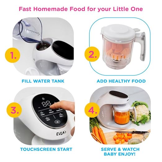 EVLA'S Baby Food Maker, Steamer, Blender, Baby Food Processor for Healthy Homemade Baby Food in Minutes, Touch Screen with 6 Reusable Food Pouches, Baby Registry Essential, White | Blend, Grind, Steam, and Cook Homemade Baby Food, Self Cleaning Machine...