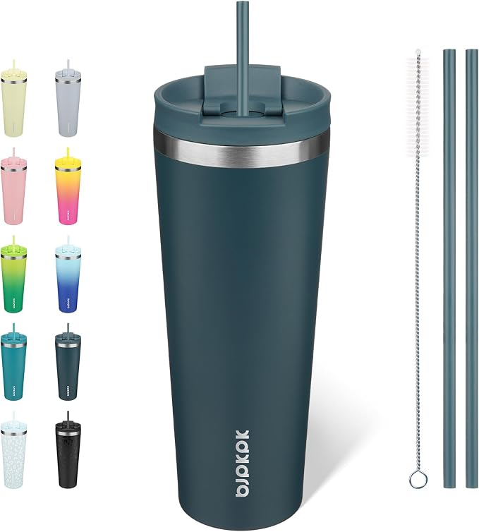 BJPKPK 26 oz Coffee Tumbler with Straw, Insulated Stainless Steel Cup | Double Wall Vacuum, Leak Proof Lid, Keeps Hot/Cold/Iced, BPA Free, Dishwasher Safe, Travel & Outdoor, Navy Blue