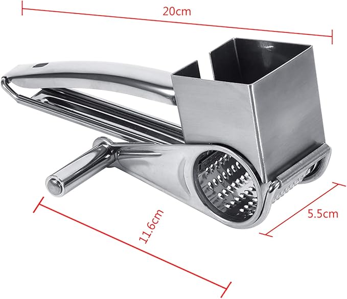 Mouli Grater Stainless Steel Cheese Grater Silver 20cm | MultiFunctional Rotary Kitchen Tool, For Slicing Shredding and Grating, Cheese and Vegetables, Home Kitchen