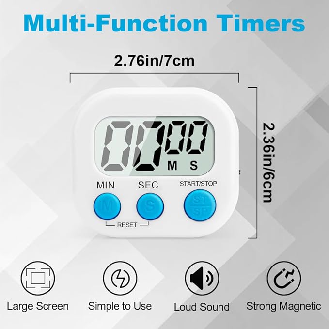 Digital Kitchen Timer, 6 Pcs White Classroom Timers for Kids Teacher, Magnetic Countdown Minute Simple Timer for Cooking Study Exercise Game Baking Reading Gym Meeting Work Task Classroom Organization