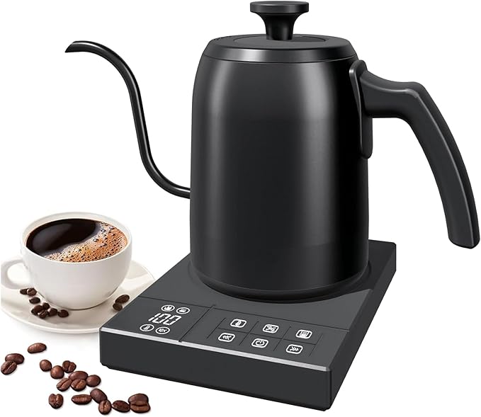 Gooseneck Electric Kettle with ±1℉ Temperature Control & Keep Warm for Pour Over Coffee & Tea, Rapid Boil, 304 Stainless Steel, Built-in Brew Timer, 900W 0.6L (600 ML)