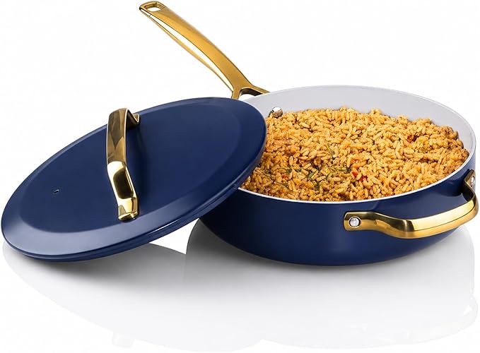 GOTHAM STEEL 4Qt Saute Pan with Lid, 12 Inch Deep Frying Pan | Ceramic Nonstick Coating made without PTFE/PFOA/PFOS, Stay Cool Handles, Oven and Dishwasher Safe