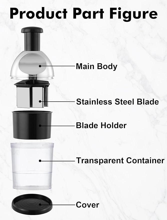 GDL Food Chopper, Manual Slap Vegetable Chopper Onion Dicer, Garlic Mincer | Hand Chopper for Onion Nut Pepper Celery Tomato, Easy & Safe Chopping, No BPA, Durable Stainless Steel Blade, Dishwasher Safe