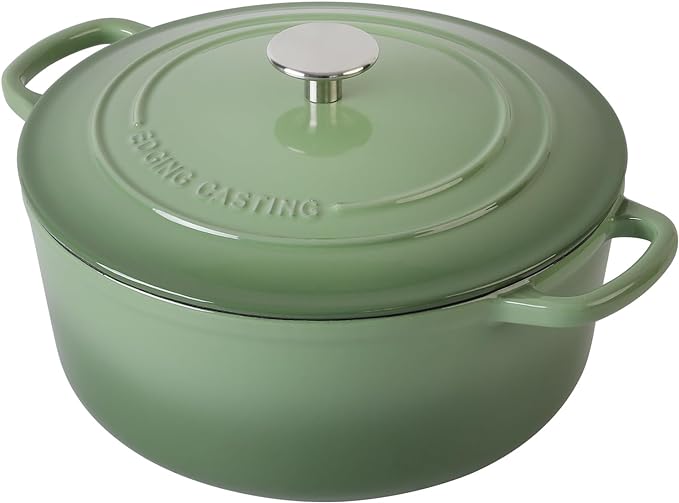EDGING CASTING Enameled Cast Iron Dutch Oven Pot With Lid, 5.5 Quart, for Bread Baking, Cooking, Pistachio Green