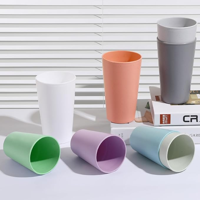 HEYCOME Set of 12 Wheat Straw Cups, 6 Pcs 20 oz & 6 Pcs 12 oz Unbreakable Drinking Cups, Reusable Plastic Cups Sets, Water Glasses Tumblers, Microwave & Dishwasher Safe, Bpa Free, 6 Colors